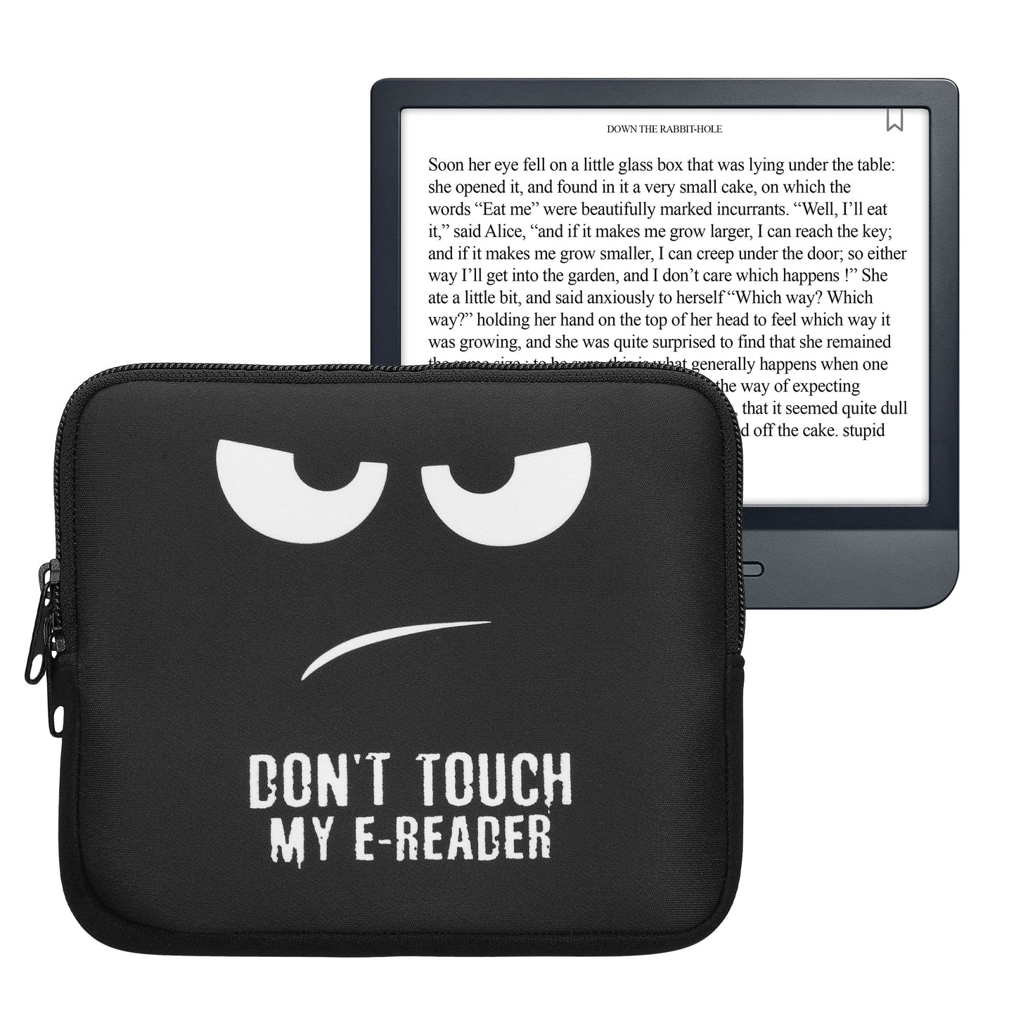 kwmobile Tasche für eReader - Neopren Hülle Schutzhülle Don't touch my E-Reader Weiß Schwarz - Innenmaße Weiß  [dsg08]