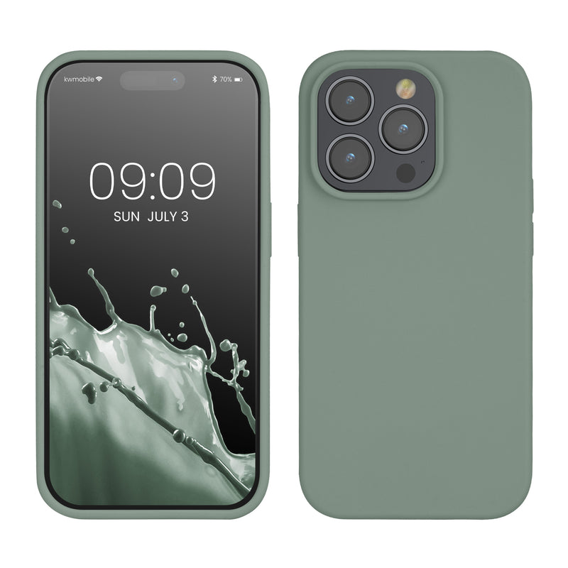 kwmobile Handyhülle für iPhone 14 Pro Hülle, für iPhone 14 Pro Case - Hülle Silikon - kabelloses Laden - Rainwashed Grün Rainwashed Grün  