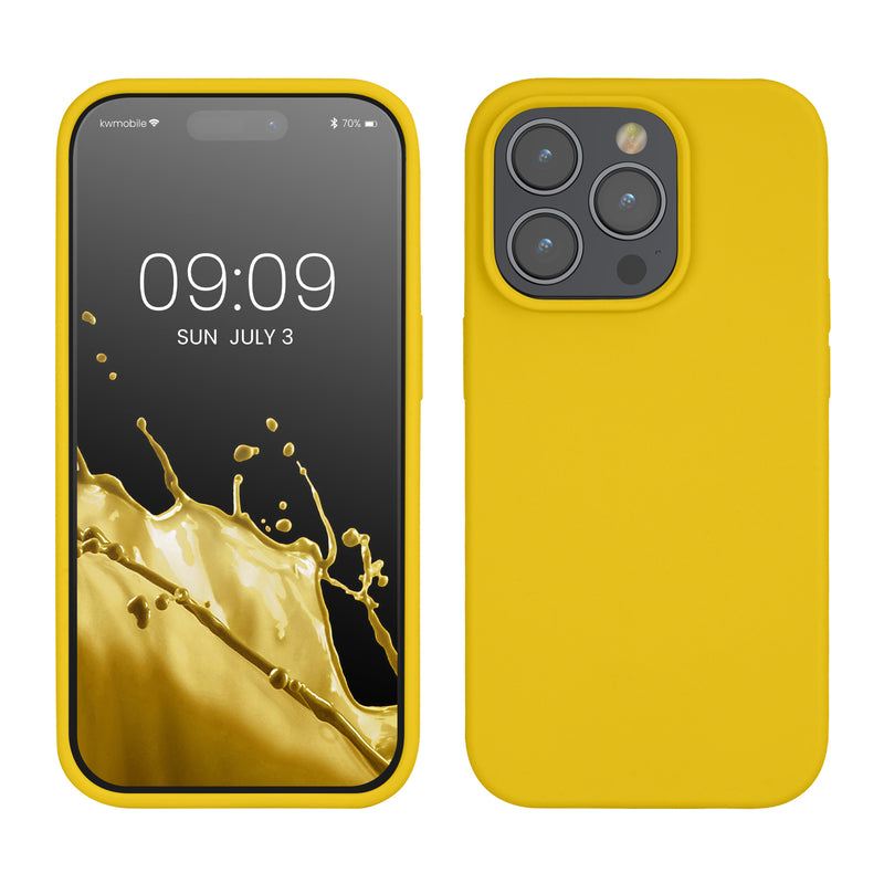 kwmobile Handyhülle für iPhone 14 Pro Hülle, für iPhone 14 Pro Case - Hülle Silikon - kabelloses Laden - Strahlend Gelb Strahlend Gelb  