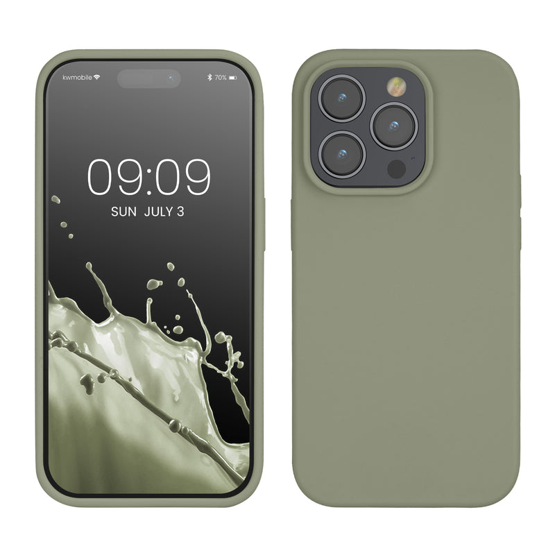 kwmobile Handyhülle für iPhone 14 Pro Hülle, für iPhone 14 Pro Case - Hülle Silikon - kabelloses Laden - Graugrün Graugrün  