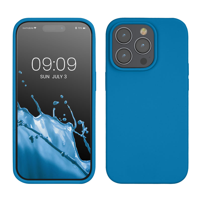 kwmobile Handyhülle für iPhone 14 Pro Hülle, für iPhone 14 Pro Case - Hülle Silikon - kabelloses Laden - Karibikblau Karibikblau  