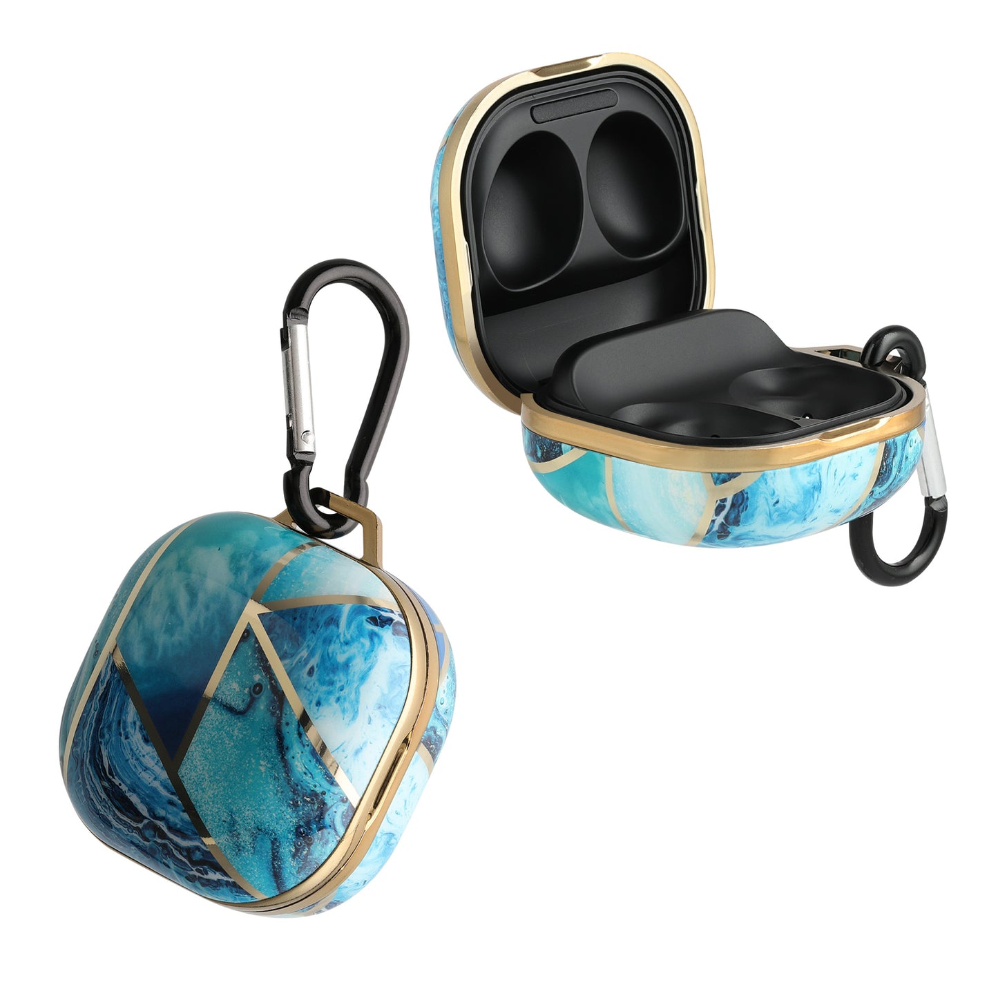 kwmobile Hülle kompatibel mit Samsung Galaxy Buds 2 Pro / Buds 2 / Buds Live - Schutzhülle Etui - Kopfhörer Case IMD Cover in Gold Blau Weiß Marmor Optik Gold  [dsg01]