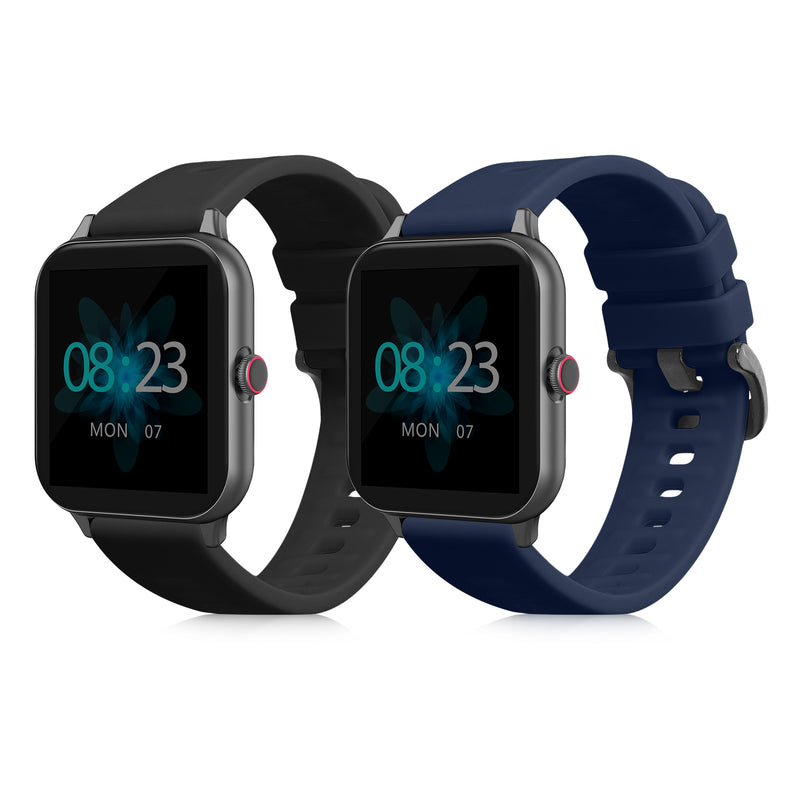 kwmobile 2x Uhrenarmband für Blackview R3 / R3 Pro Armband - Fitnesstracker Band Set aus TPU Silikon - Ersatzarmband Smartwatch - Schwarz Dunkelblau Schwarz  [dsg01]