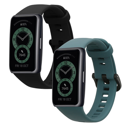 kwmobile 2x Uhrenarmband für Huawei Band 6 Armband - Fitnesstracker Band Set aus TPU Silikon - Ersatzarmband Smartwatch - Schwarz Moosgrün Schwarz  [dsg01]