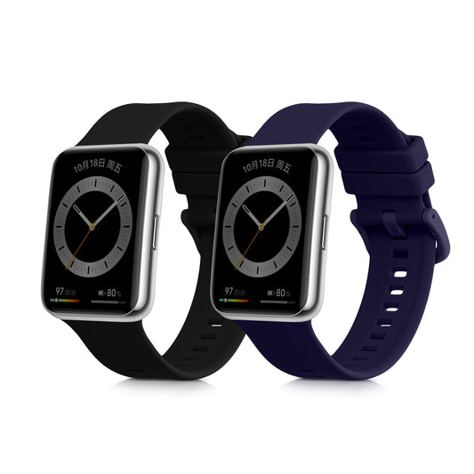 kwmobile 2x Uhrenarmband für Huawei Watch Fit 2 Armband - Fitnesstracker Band Set aus TPU Silikon - Ersatzarmband Smartwatch - Schwarz Dunkelblau Schwarz  [dsg01]