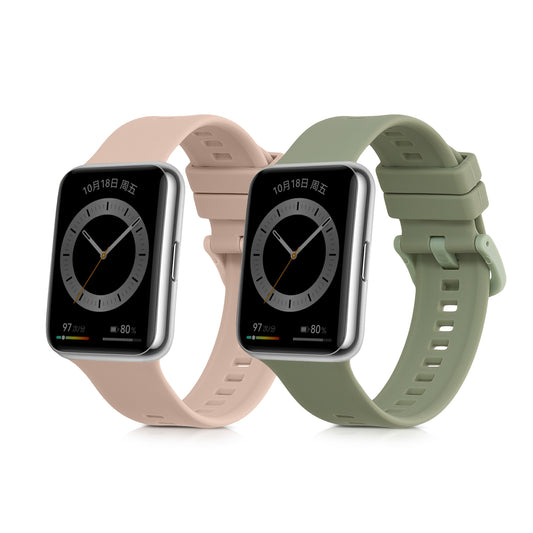 kwmobile 2x Uhrenarmband für Huawei Watch Fit 2 Armband - Fitnesstracker Band Set aus TPU Silikon - Ersatzarmband Smartwatch - Altrosa Pastellgrün Altrosa  [dsg03]