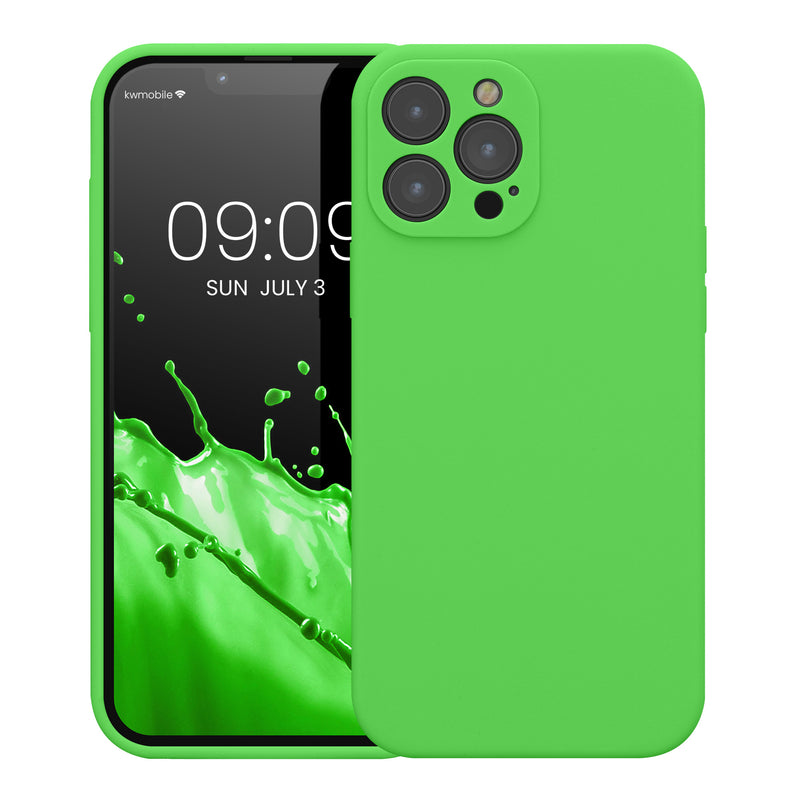 Gummierte Silikon Hülle mit Kameraschutz für Apple iPhone 13 Pro Max in Limettengrün