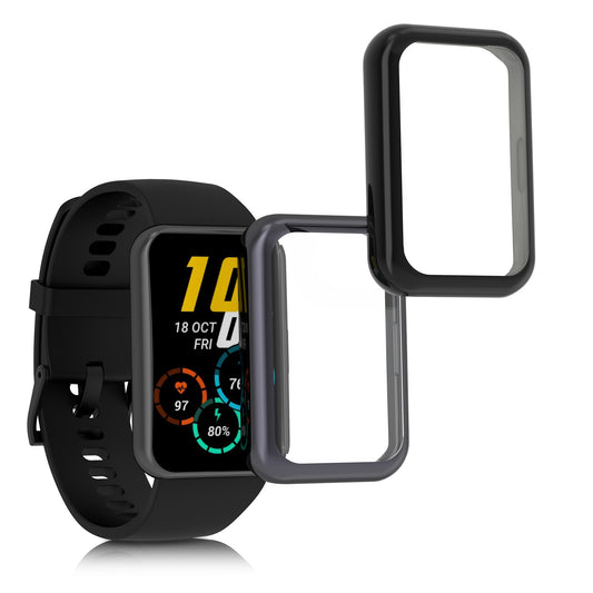 kwmobile 2x Silikon Hülle für Huawei Watch Fit 2 Schutzhülle - Fullbody Display Cover Set aus Silikon - Schwarz Anthrazit Schwarz  [dsg04]