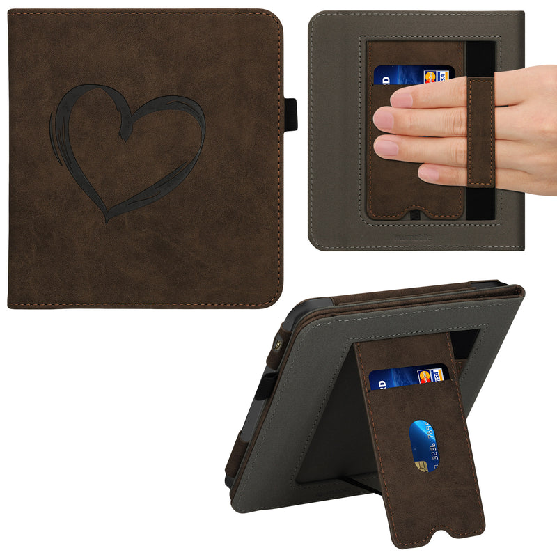 Tolino Vision 6 mit Handschlaufe Flip Case Herz Braun