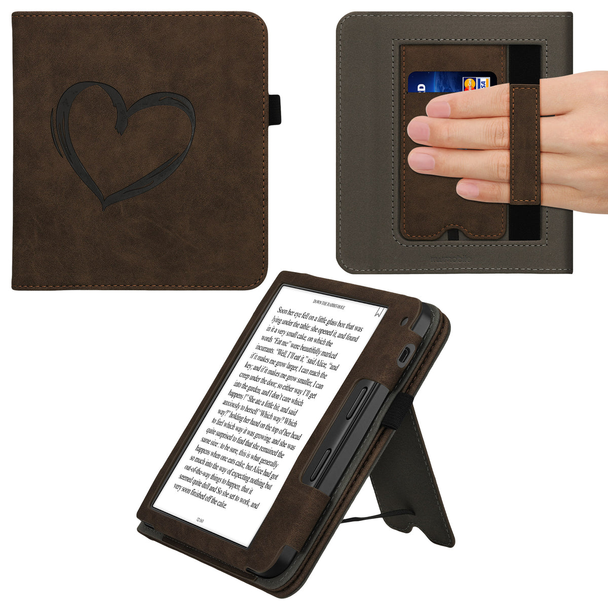 Tolino Vision 6 mit Handschlaufe Flip Case Herz Braun