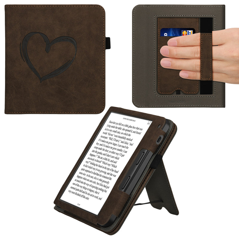 Tolino Vision 6 mit Handschlaufe Flip Case Herz Braun