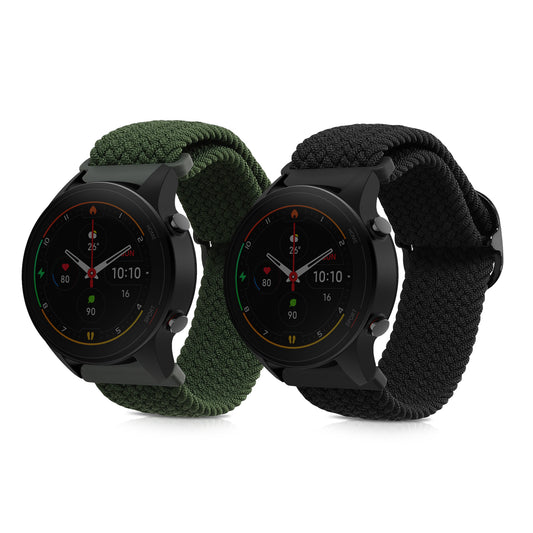 kwmobile 2x Sportarmband kompatibel mit Xiaomi Watch S4/S4 Sport/S3/S2/Watch S1 Active/Redmi Watch 5 Active Armband - Sport Ersatzarmband Set aus Nylon für Fitnesstracker - Schwarz Grün Schwarz  [dsg01]
