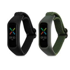 kwmobile 2x Uhrenarmband für Oppo Band Sport Armband - Fitnesstracker Band Set aus Nylon - Ersatzarmband Smartwatch - Schwarz Grün Schwarz  [dsg01]