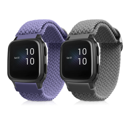 kwmobile 2x Uhrenarmband für Garmin Venu Sq Music / Sq Armband - Fitnesstracker Band Set aus Nylon - Ersatzarmband Smartwatch - Grau Lavendel Grau  [dsg02]
