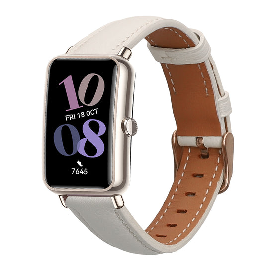 kwmobile Echtleder Uhrenarmband für Huawei Watch Fit mini Armband - Ersatzarmband für Fitnesstracker - Wechselarmband Smartwatch - Weiß Braun Weiß  
