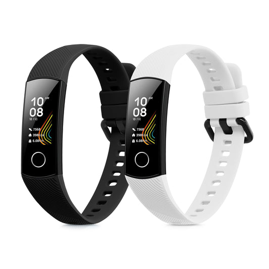 kwmobile 2x Uhrenarmband für HONOR Band 5 / Band 4 Armband - Fitnesstracker Band Set aus TPU Silikon - Ersatzarmband Smartwatch - Schwarz Weiß Schwarz  [dsg01]