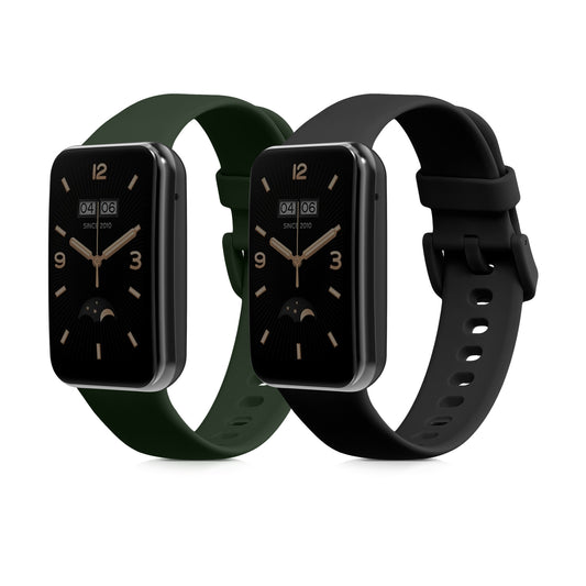 kwmobile 2x Uhrenarmband für Xiaomi Mi Band 7 Pro Armband - Fitnesstracker Band Set aus TPU Silikon - Ersatzarmband Smartwatch - Schwarz Dunkelgrün Schwarz  [dsg01]