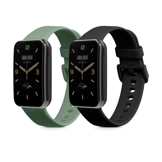 kwmobile 2x Uhrenarmband für Xiaomi Mi Band 7 Pro Armband - Fitnesstracker Band Set aus TPU Silikon - Ersatzarmband Smartwatch - Schwarz Pastellgrün Schwarz  [dsg02]