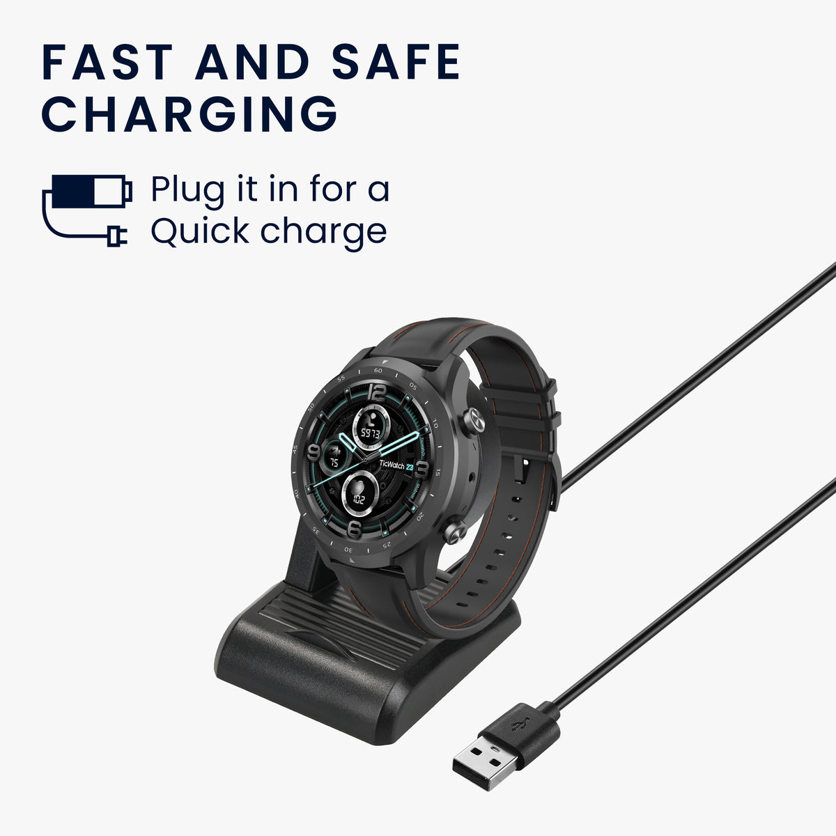 kwmobile USB Ladegerät für Ticwatch Pro 5 / Pro 3 / Pro 3 Lite / E3 Ladekabel - Ersatz Ladegerät für Smartwatch Fitness