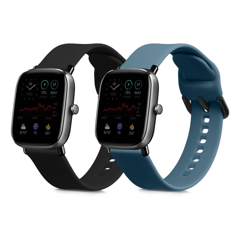 kwmobile 2x Uhrenarmband für Huami Amazfit GTR Mini / GTS 4 Mini / GTS 3 / Amazfit Active 2 / Active Edge Armband - Fitnesstracker Band Set aus TPU Silikon - Ersatzarmband Smartwatch - Schwarz Blaugrau Schwarz  [dsg01]