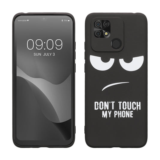 kwmobile Hülle kompatibel mit Xiaomi Redmi 10C - Handyhülle Silikon Case - Don't touch my Phone Weiß Schwarz Weiß  [dsg01]