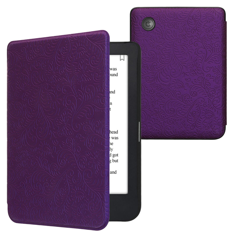 kwmobile Schutzhülle für Kobo Clara 2E / Tolino Shine 4 Hülle - eReader Flip Case mit Auto Sleep Funktion - Geprägte Blumen mit Violett Violett  [dsg18]