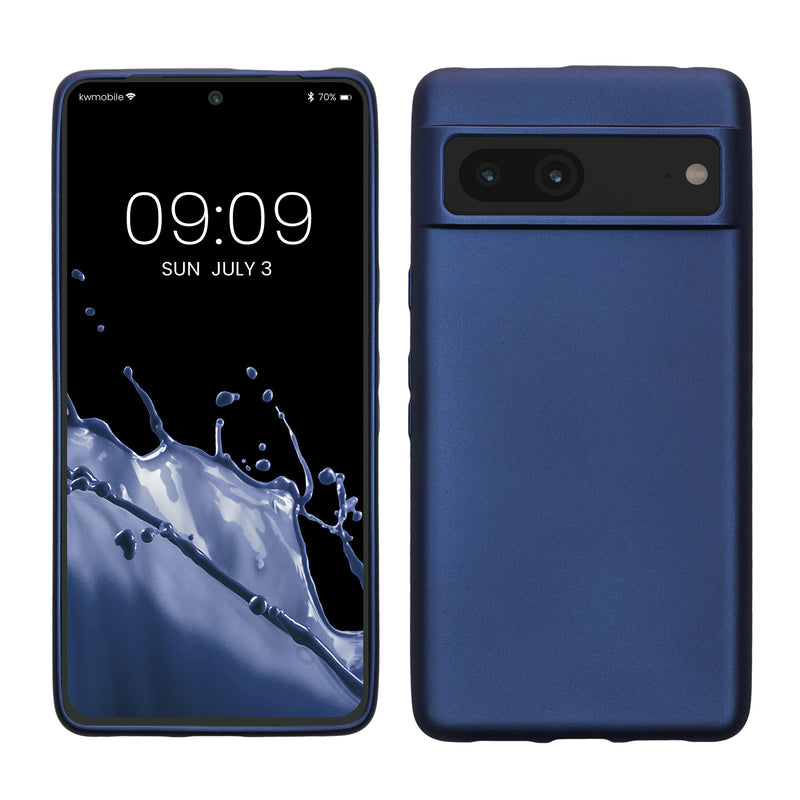 kwmobile Handyhülle für Google Pixel 7 Hülle - Silikon Case metallisch schimmernd - Schutzhülle Cover - Metallic Blau Metallic Blau  