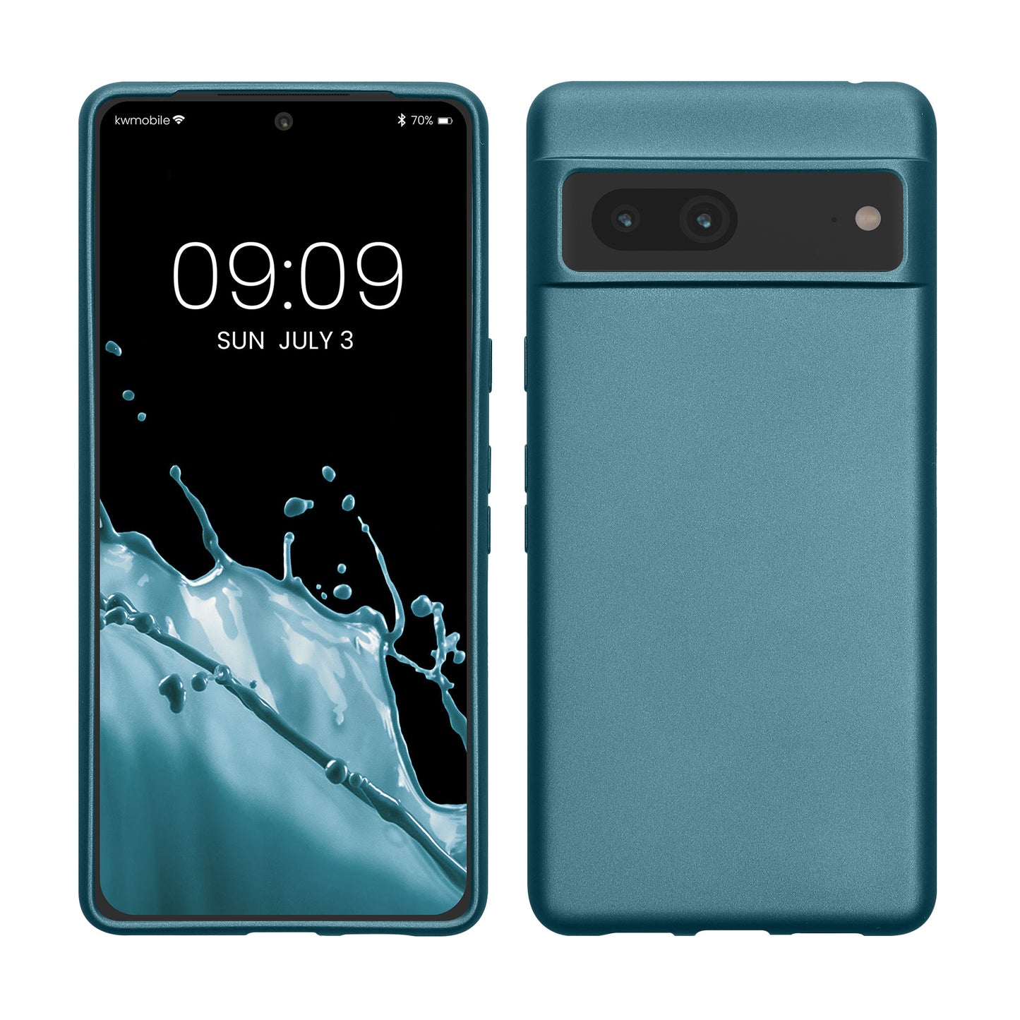 kwmobile Handyhülle für Google Pixel 7 Hülle - Silikon Case metallisch schimmernd - Schutzhülle Cover - Metallic Karibikblau Metallic Karibikblau  