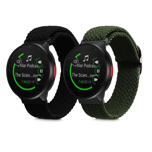 kwmobile Armband kompatibel mit Polar Pacer / Pacer Pro / Ignite - Nylon Fitnesstracker Sportarmband Band in Schwarz Grün - Innenmaße von 19 - 20 cm Schwarz  [dsg01]