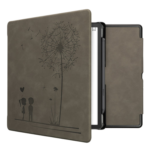 kwmobile Schutzhülle für Amazon Kindle Scribe (2022/2024) Hülle - eReader Case aus Kunstleder mit Auto Sleep Funktion - Pusteblume Love mit Grau Grau  [dsg02]