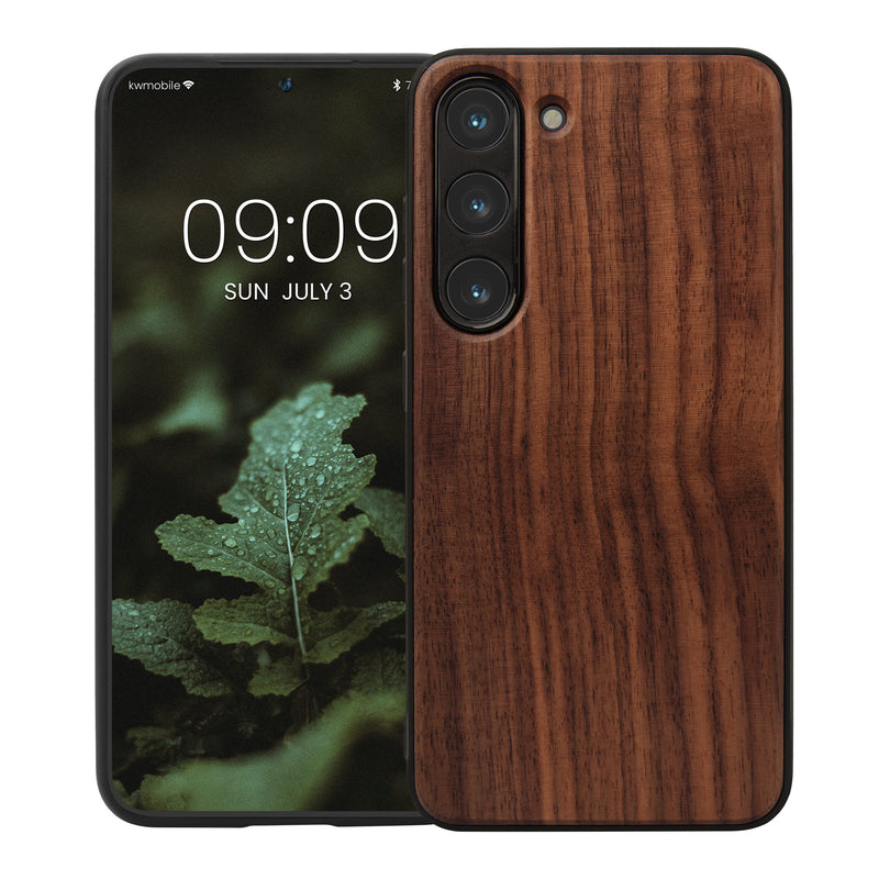 Samsung Galaxy S23 stoßfestes Hardcase mit TPU Bumper Holz Walnuss