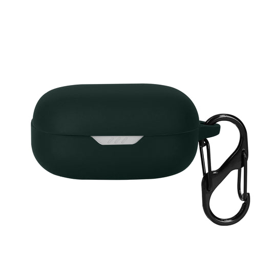 kwmobile Schutzhülle für JBL Wave Flex / Wave Flex 2 Hülle - TPU Silikon Case für Kopfhörer Ladecase - stoßfestes Cover mit Karabiner - Dunkelgrün Dunkelgrün  