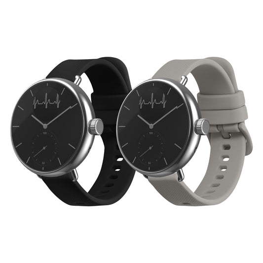 kwmobile 2x Uhrenarmband für Withings ScanWatch 38mm / Steel HR 36mm / Move ECG Armband - Fitnesstracker Band Set aus TPU Silikon - Ersatzarmband Smartwatch - Schwarz Grau Schwarz  [dsg01]