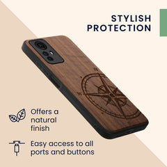 Holz Hardcase mit TPU Bumper für Xiaomi Redmi Note 12S Kompass Vintage