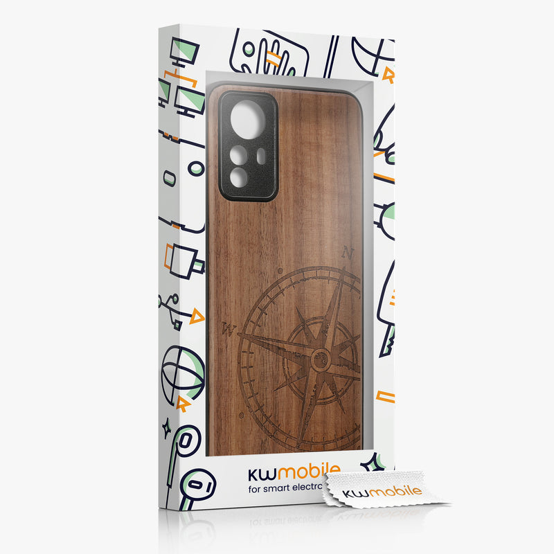 Holz Hardcase mit TPU Bumper für Xiaomi Redmi Note 12S Kompass Vintage