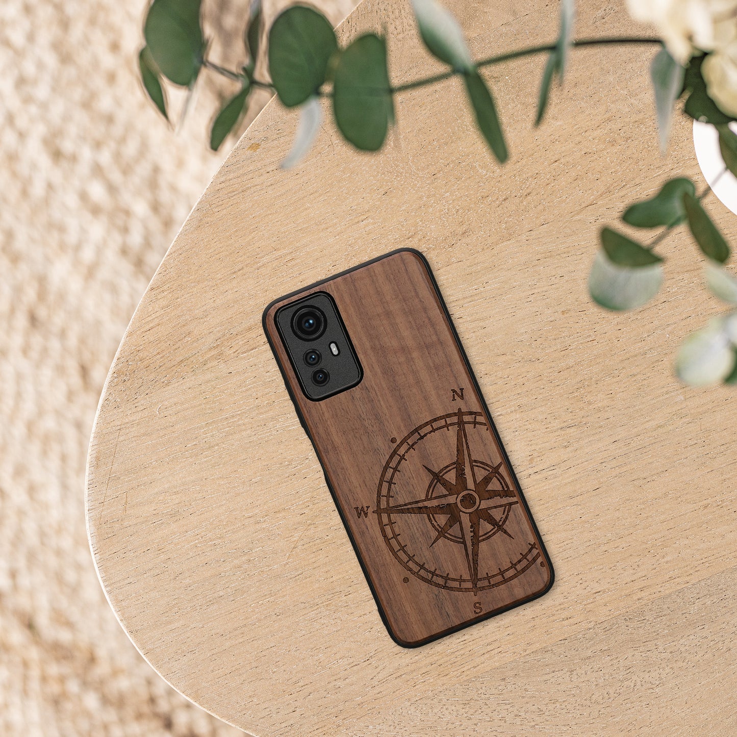 Holz Hardcase mit TPU Bumper für Xiaomi Redmi Note 12S Kompass Vintage