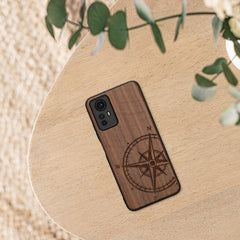 Holz Hardcase mit TPU Bumper für Xiaomi Redmi Note 12S Kompass Vintage
