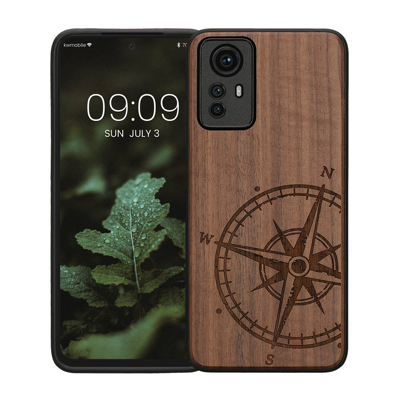 Holz Hardcase mit TPU Bumper für Xiaomi Redmi Note 12S Kompass Vintage
