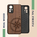 Holz Hardcase mit TPU Bumper für Xiaomi Redmi Note 12S Kompass Vintage