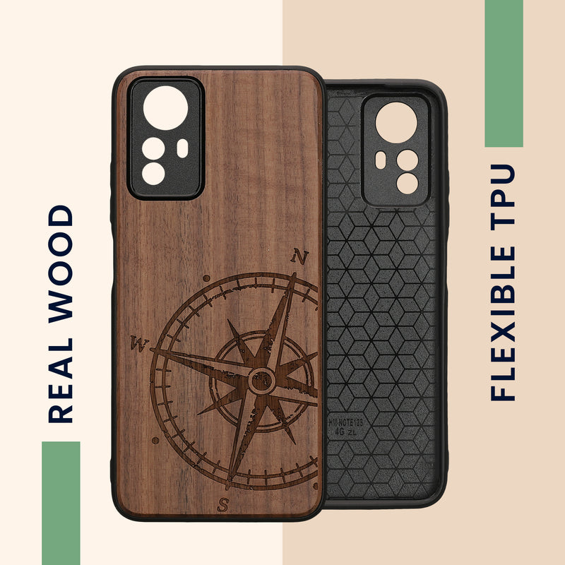 Holz Hardcase mit TPU Bumper für Xiaomi Redmi Note 12S Kompass Vintage