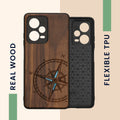 Holz Hardcase mit TPU Bumper für Xiaomi Redmi Note 12 Pro 5G Vintage Kompass mit Perlmutt
