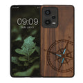 Holz Hardcase mit TPU Bumper für Xiaomi Redmi Note 12 Pro 5G Vintage Kompass mit Perlmutt