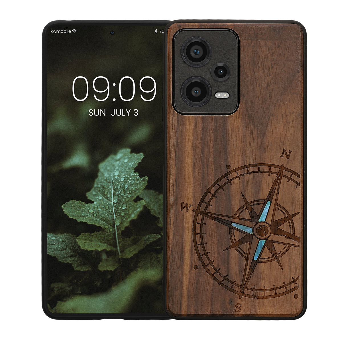 Holz Hardcase mit TPU Bumper für Xiaomi Redmi Note 12 Pro 5G Vintage Kompass mit Perlmutt