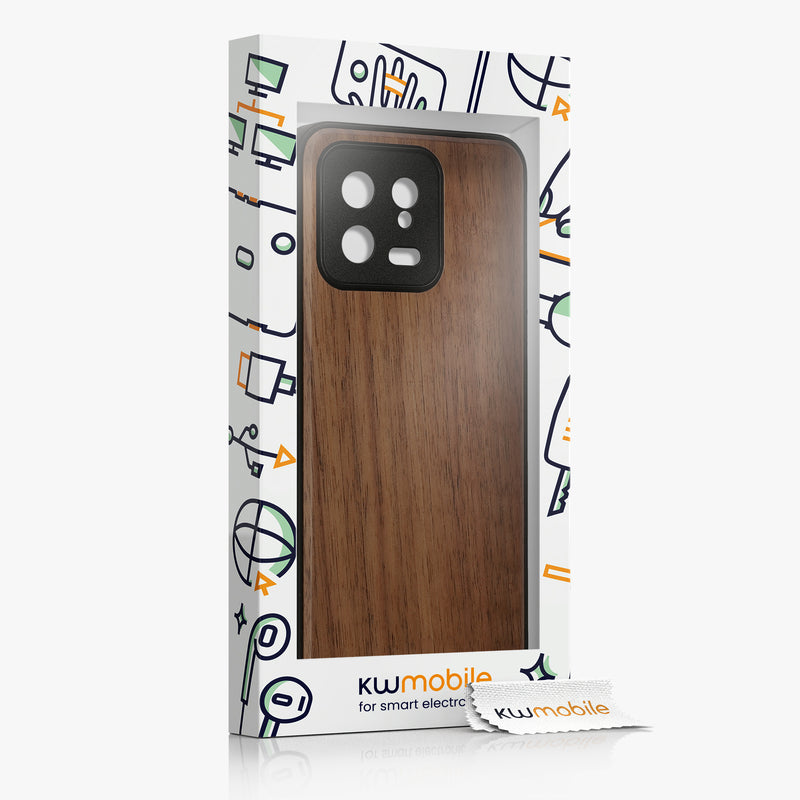 Holzhülle mit TPU Bumper für Xiaomi 13 5G Walnussholz