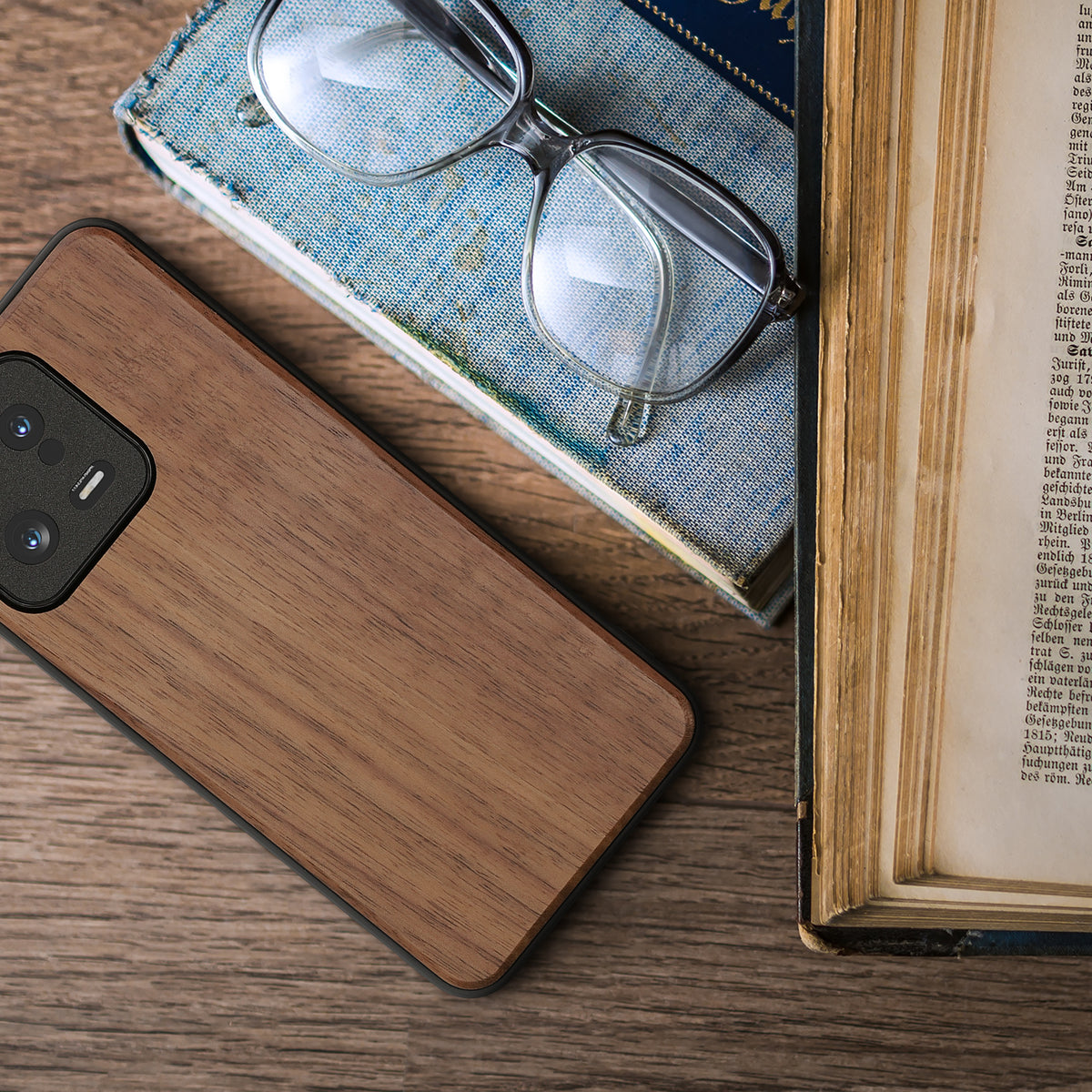 Holzhülle mit TPU Bumper für Xiaomi 13 5G Walnussholz
