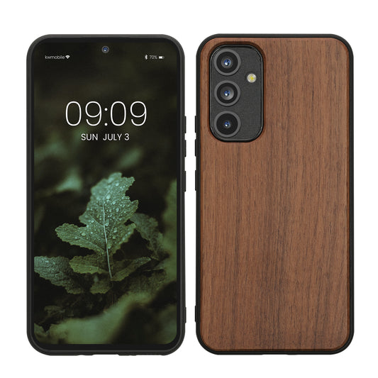 kwmobile Handyhülle für Samsung Galaxy A54 5G Hülle Holz - Case mit TPU Bumper - Stoßfestes Hardcase - Schutzhülle Cover in Dunkelbraun Dunkelbraun  