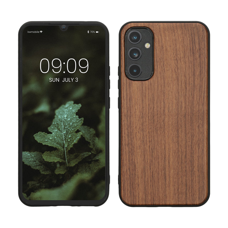 Samsung Galaxy A34 5G stoßfestes Hardcase mit TPU Bumper Holz Walnuss