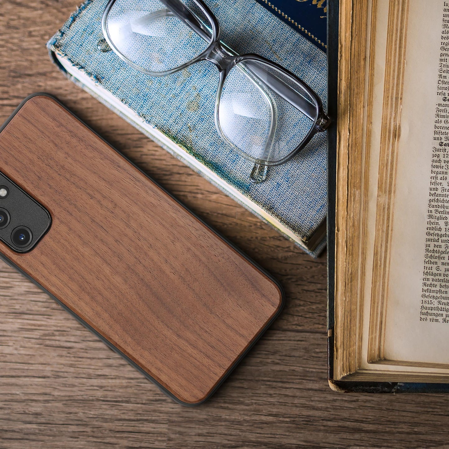 Samsung Galaxy A14 5G stoßfestes Hardcase mit TPU Bumper Holz Walnuss