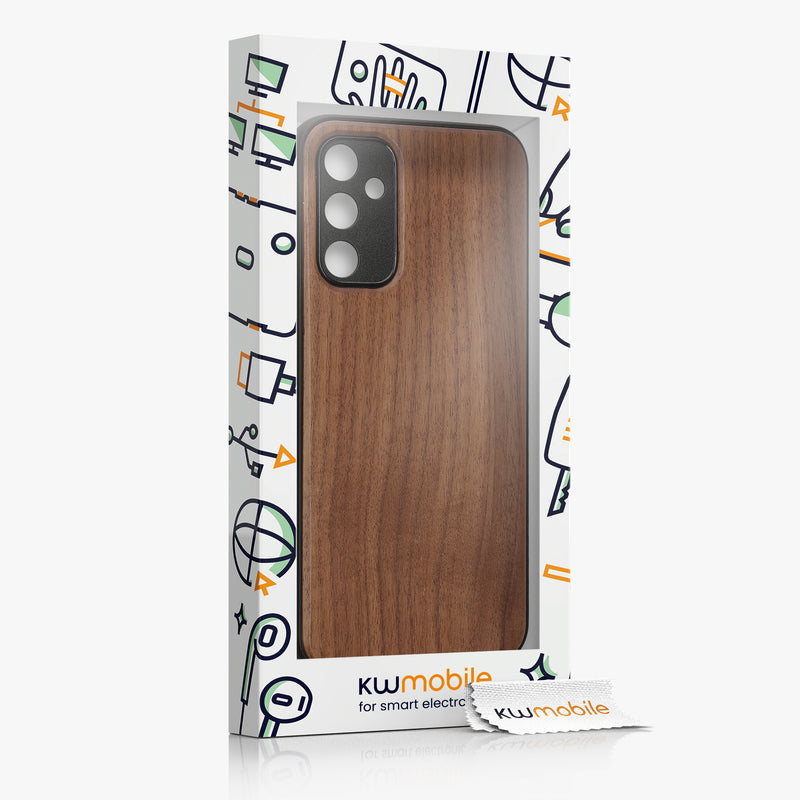 Samsung Galaxy A14 5G stoßfestes Hardcase mit TPU Bumper Holz Walnuss
