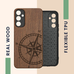 Samsung Galaxy A34 5G stoßfestes Hardcase mit TPU Bumper Holz Kompass